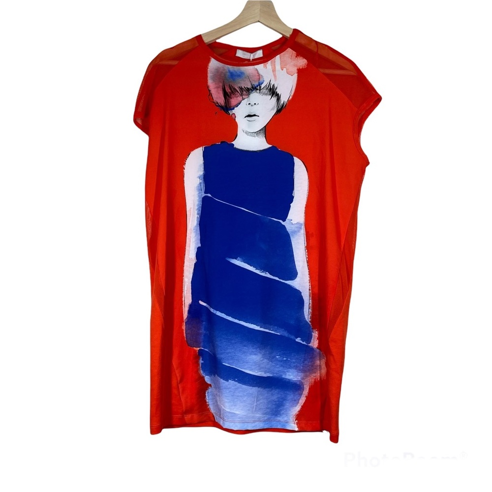🌀 New Zara W&B Collection Girl Printed Orange Blue Shift Straight Mini Dress M
